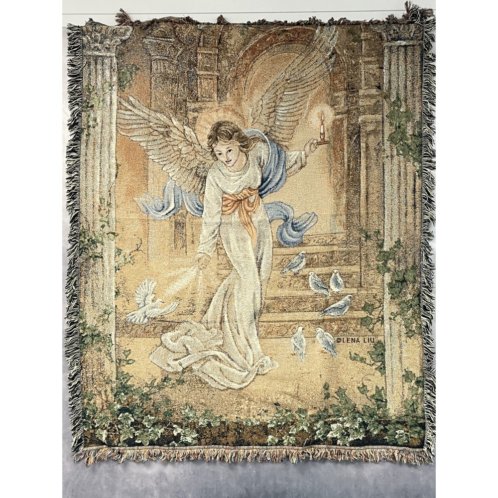 Lena Liu Angel of Light Woven Tapestry Throw Blanket 50x66 Fringe Dove Religious